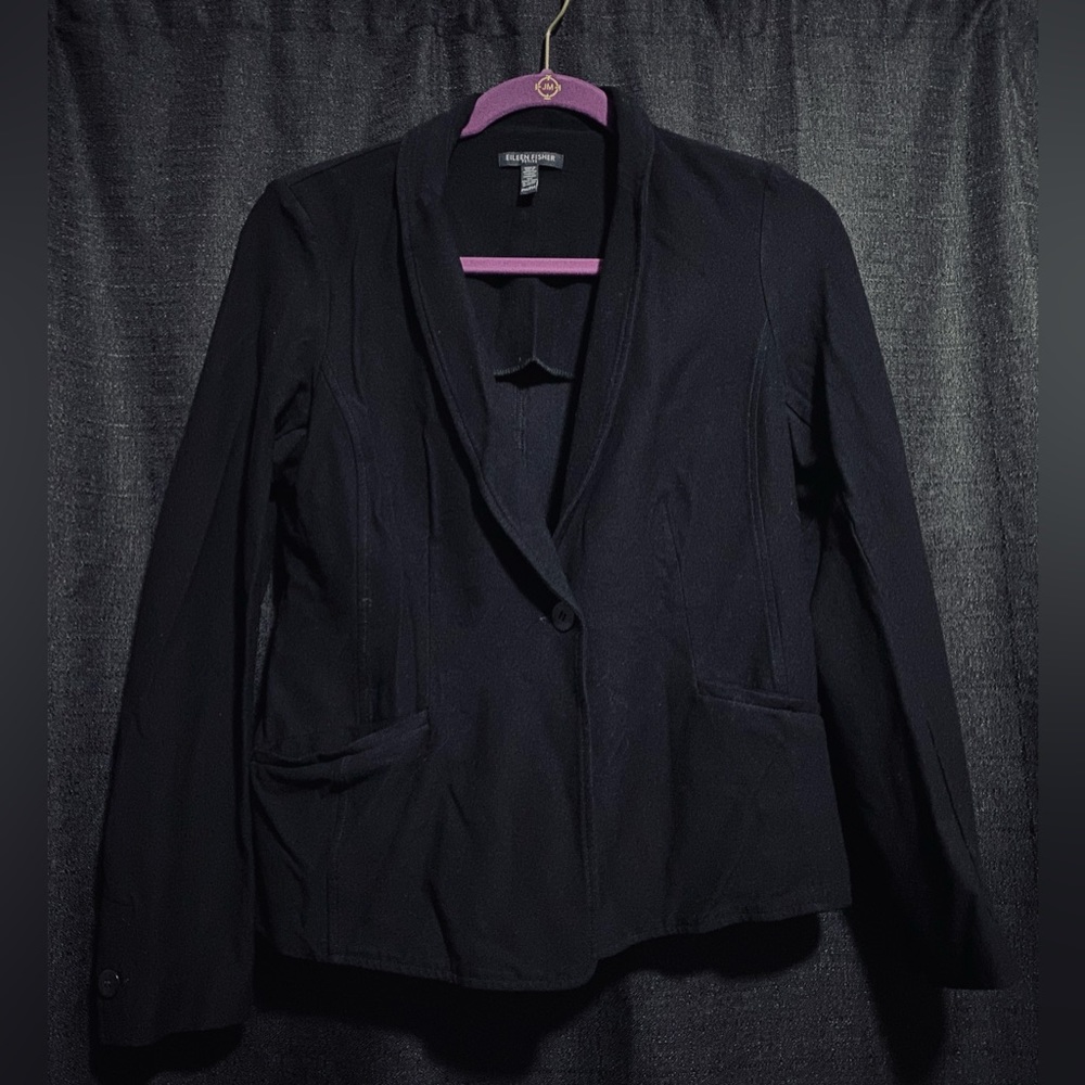 Eileen Fisher Women’s Blazer Black Single Breasted Crepe Stretch Petite Medium